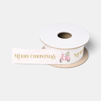 Preppy Pink Moped Merry Christmas Ribbon Satinband