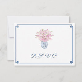 Preppy Pink & Navy Blue Wedding Food Choices RSVP Karte