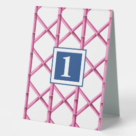 Preppy Pink Navy Trellis Bamboo Muster Monogram Tischaufsteller