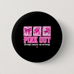 Preppy Pink Out Breast Cancer Footll Coquette Bow Button