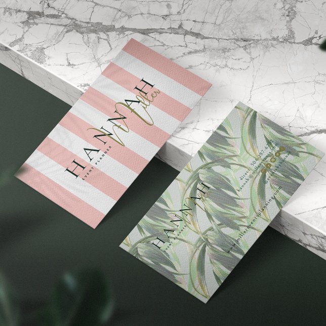 Preppy Pink Palms | Moderner Minimal Visitenkarte (Von Creator hochgeladen)