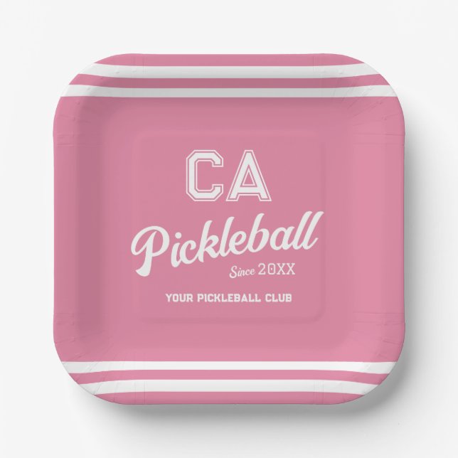 Preppy Pink Pickleball Club Custom Wappen Party Pappteller (Vorderseite)