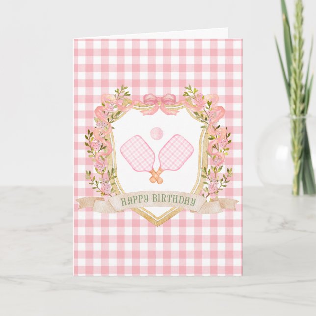 Preppy Pink Pickleball Happy Birthday Card Dankeskarte (Vorderseite)