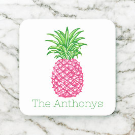 Preppy Pink Pineapa Personalisiert Rechteckiger Pappuntersetzer