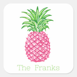 Preppy Pink Pineappenstars Personalisiert Quadratischer Aufkleber
