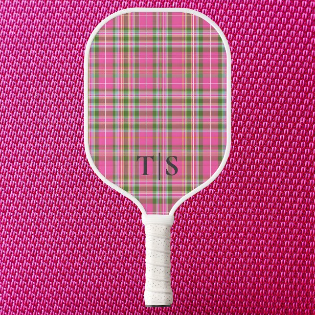 Preppy Pink Plaid Monogram Girly Tartan Pickleball Schläger (Preppy Pink Plaid Monogram Girly Tartan Pickleball Paddle
)