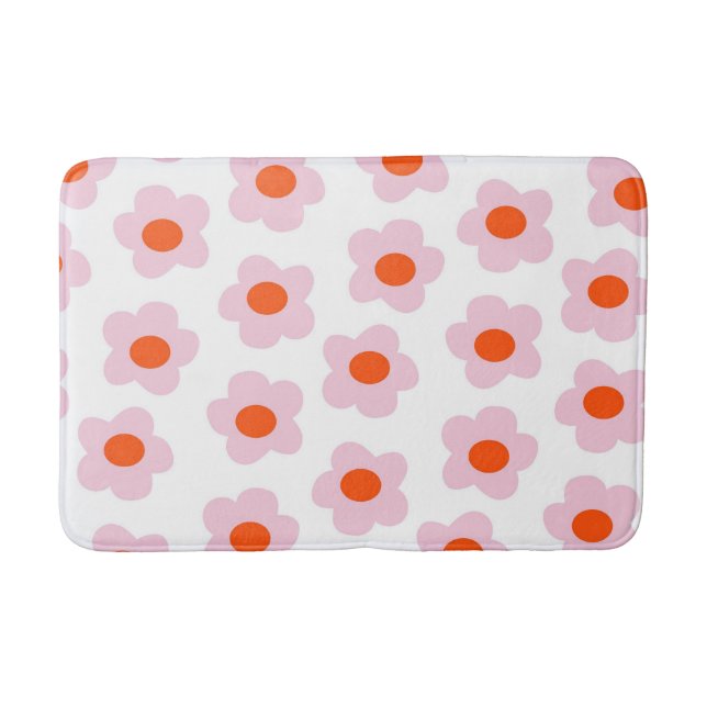 Preppy Pink Red Floral Einfaches Blume Muster Badematte (Vorderseite)
