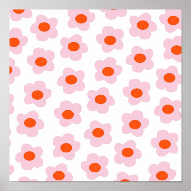 Preppy Pink Red Hippie Blume Pattern Poster (Vorne)