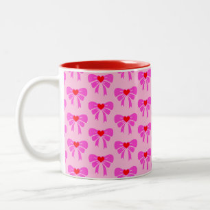 Preppy Pink Ribbon Muster y2k Girl Coquette Zweifarbige Tasse