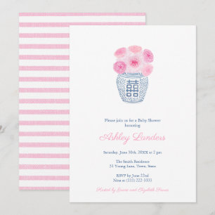 Preppy Pink Roses Ginger Jar Girl Baby Showdusche Einladung