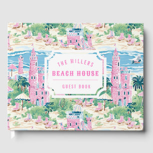 Preppy Pink Sand Castle Beach House Guest Book Gästebuch