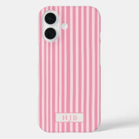 Preppy Pink Stripe Monogram Hübsch iPhone 16 Fall