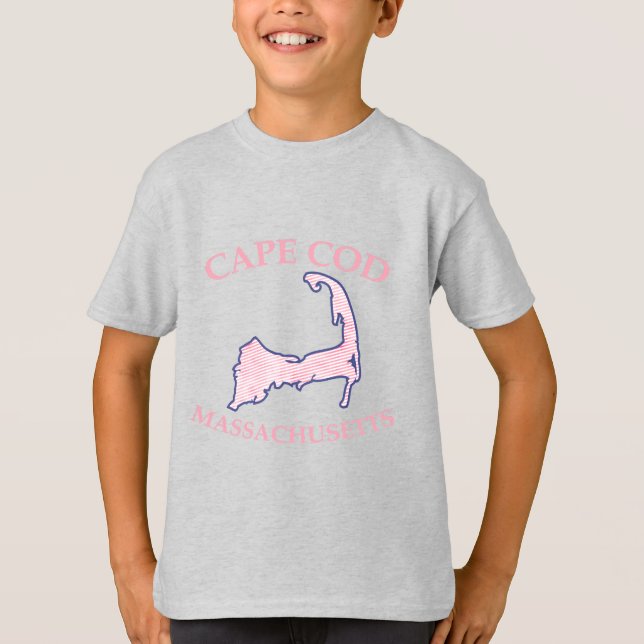 Preppy Pink Striped Cape Cod Silhouette Boy's T-Shirt (Vorderseite)