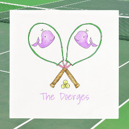 Preppy Pink Tennis Rackets mit Whale Covers Serviette