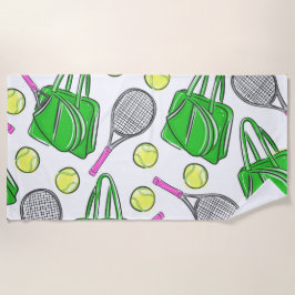 Preppy Pink Tennis Racquet Grünes Muster Strandtuch