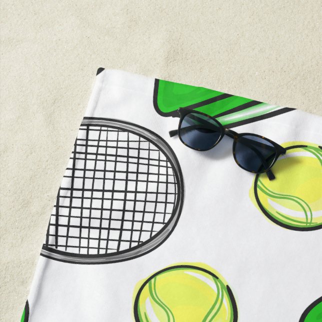 Preppy Pink Tennis Racquet Grünes Muster Strandtuch (Beispiel)