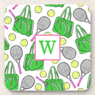 Preppy Pink Tennis-Schläger Grün Tasche Monogramm Getränkeuntersetzer