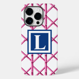 Preppy Pink Trellis Bamboo Muster Monogram Case-Mate iPhone 14 Pro Hülle