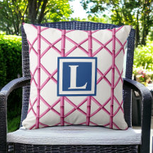 Preppy Pink Trellis Bamboo Muster Monogram