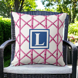 Preppy Pink Trellis Bamboo Muster Monogram Kissen