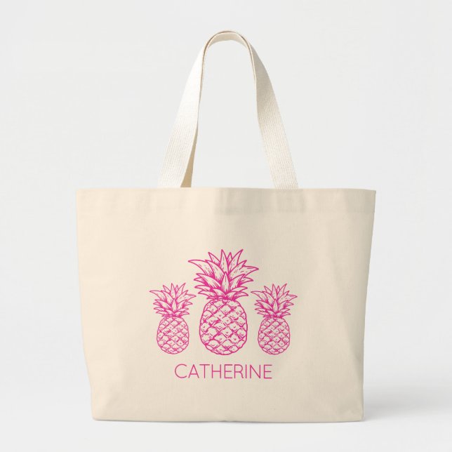 Preppy Pink Tropical Pineapse Personalisiert Jumbo Stoffbeutel (Vorne)