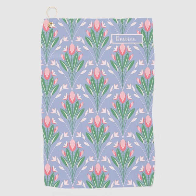 Preppy Pink Tulips für das Golf Handtuch für sie (Vorderseite)