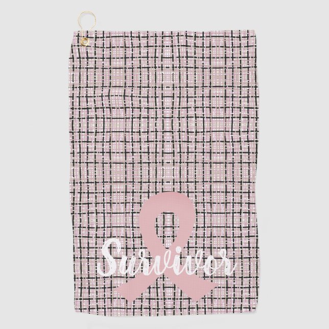 Preppy Pink Tweed Brustkrebs Überleben Golfhandtuch (Vorderseite)