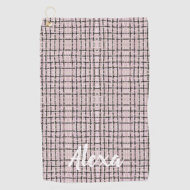 Preppy Pink Tweed Custom Golfhandtuch (Vorderseite)