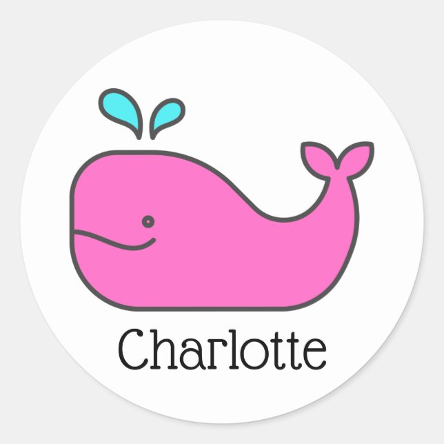 Preppy Pink und Aqua Whale Personalisiert Runder Aufkleber (Vorderseite)