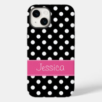 Preppy Pink und Black Polka Dots Personalisiert