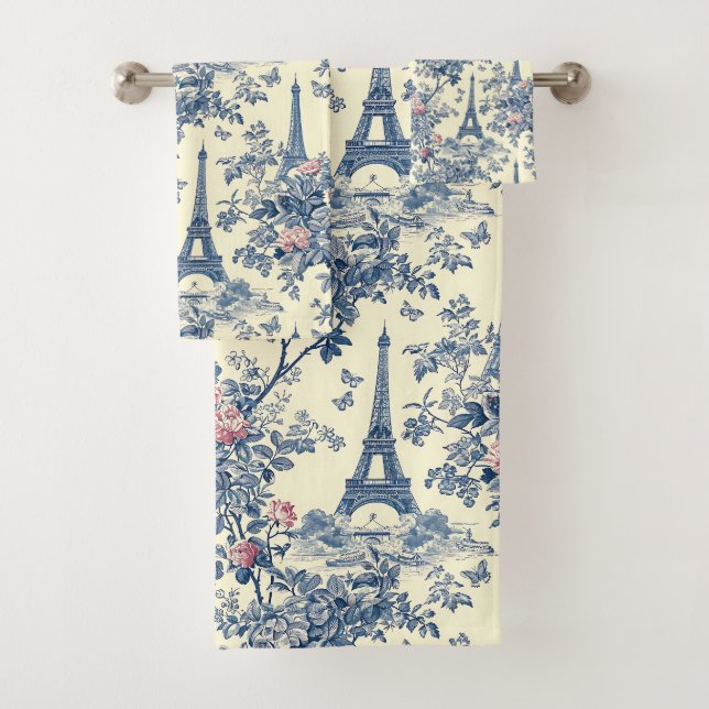 Preppy Pink und Blue Pariser Eiffelturm Badhandtuch Set (Insitu)