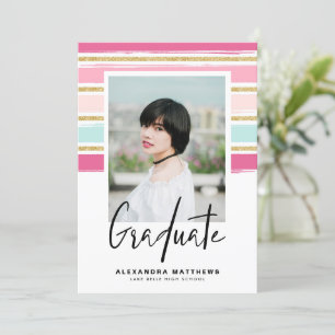 Preppy Pink und Gold Glitzer Foto Abschluss Einladung