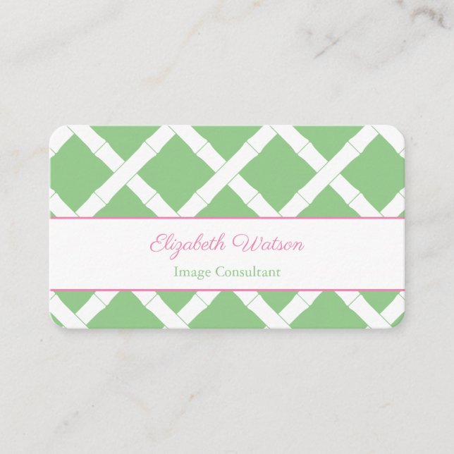 Preppy Pink und Green Bamboo Trellis Visitenkarte (Vorderseite)