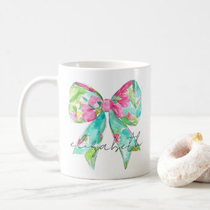 Preppy Pink und Green Bow Personalisiert Kaffeetasse