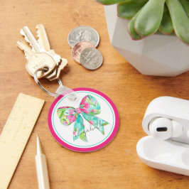 Preppy Pink und Green Bow Personalisiert Schlüsselanhänger