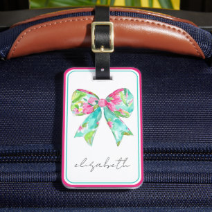 Preppy Pink und Green Bow Personalisiert Travel Gepäckanhänger