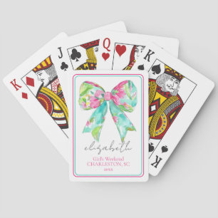 Preppy Pink und Green Bow Personalisiert Travel Spielkarten
