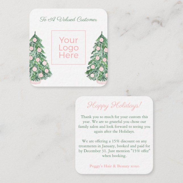 Preppy Pink und Green Business Logo Happy Holidays Mitteilungskarte (Vorne/Hinten)
