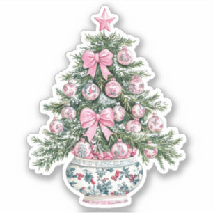 Preppy Pink und Green Chinoiserie Weihnachtsbaum Aufkleber