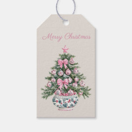 Preppy Pink und Green Chinoiserie Weihnachtsbaum Geschenkanhänger