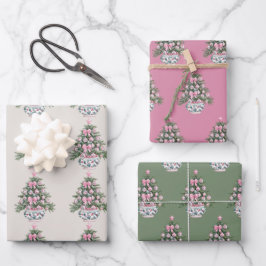 Preppy Pink und Green Chinoiserie Weihnachtsbaum Geschenkpapier Set