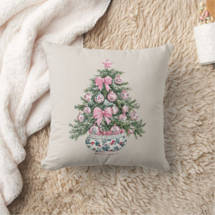 Preppy Pink und Green Chinoiserie Weihnachtsbaum Kissen