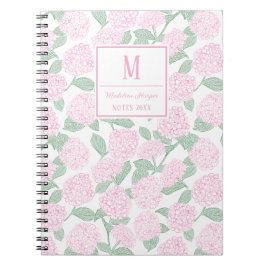 Preppy Pink und Green Hydrangeas Monogram Notizblock