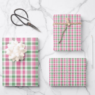 Preppy Pink und Green Kariert Geschenkpapier Set