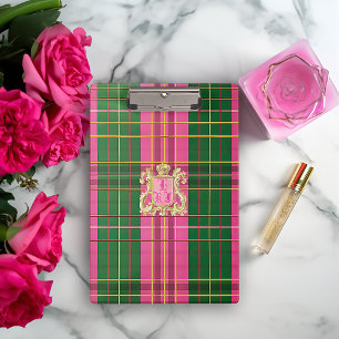 Preppy Pink und Green Kariert Mit Monogramm Klemmbrett