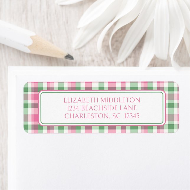 Preppy Pink und Green Kariert Personalisiert (Insitu)