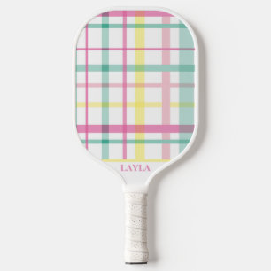 Preppy Pink und Green Large Kariert Pickleball Schläger