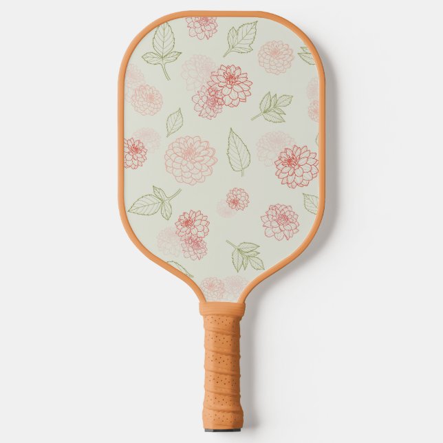 Preppy Pink und Green Line Art Dahlia Pickleball Schläger (Vorderseite)