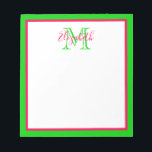 Preppy Pink und Green Monogram Notizblock<br><div class="desc">Dieses präparierte Notizblock verfügt über einen Rahmen von hellrosa und grün mit einem passenden Monogramm, das Sie mit Ihrem Namen und Ihrer Initialauswahl personalisieren können.</div>