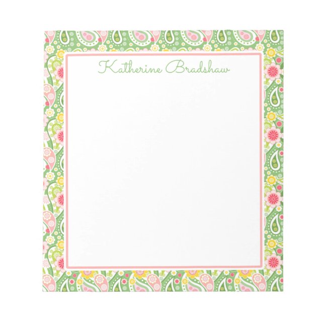 Preppy Pink und Green Paisley Notepad Notizblock (Vorderseite)